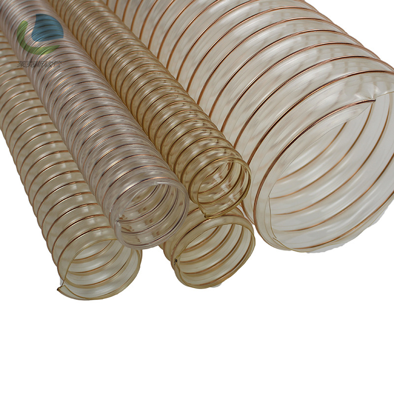 厂家直销0.6MM厚PU钢丝吸尘管 钢丝伸缩软管 木工吸尘管 吸尘软管