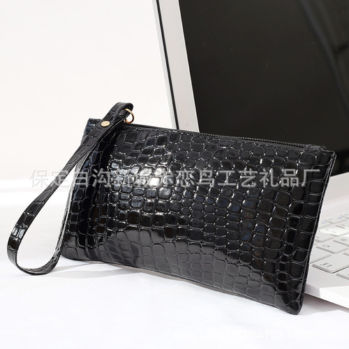 Black Caiman Print Minimalist Handbag Coin Purse Grab Bag E-commerce Black Unisex Fashion Small Bag