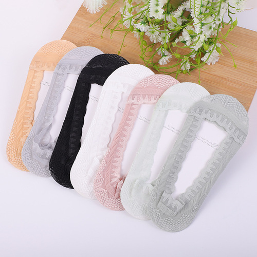 Adult socks 100% cotton jacquard plain invisible women's socks summer shallow mouth boat socks cotton bottom ice silk silicone anti-slip 