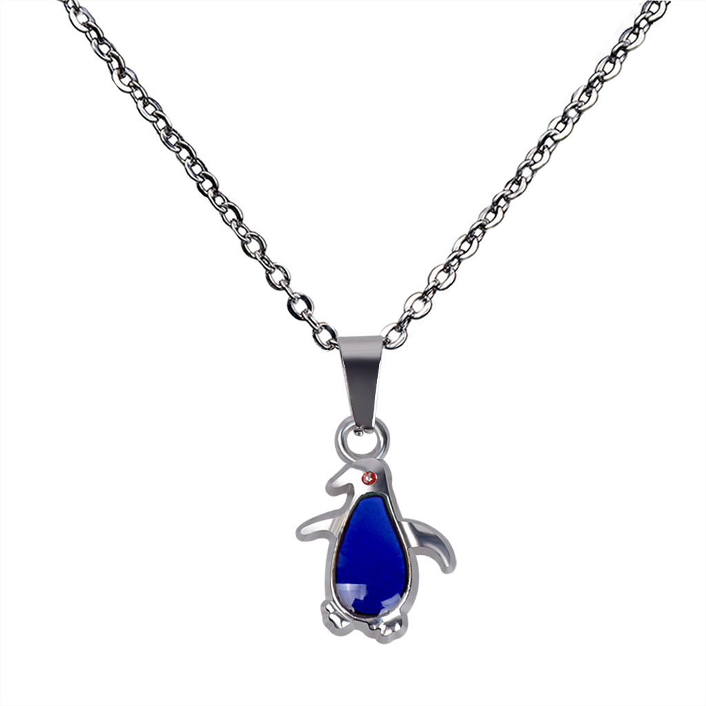 Fashionable Temperature-sensing Cute Penguin Pendant Stainless Steel Necklace display picture 3