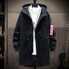 cotton material Windbreaker Korean Edition Loose type Youth leisure time Solid Side seam Pocket black belt Hooded comic coat