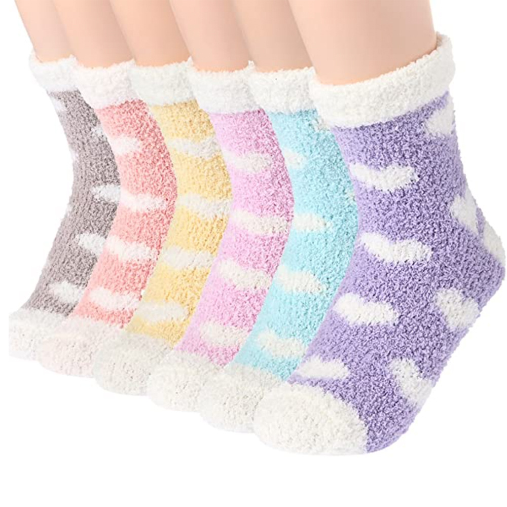 Coral velvet love turn flat panel women's socks rolls middle tube female sleep socks half of the velvet floor socks