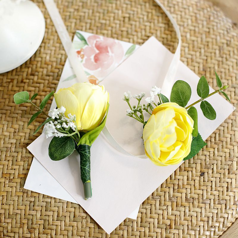 森系仿真郁金香胸花 新娘新郎胸针 手腕花 婚庆婚纱写真拍摄道具