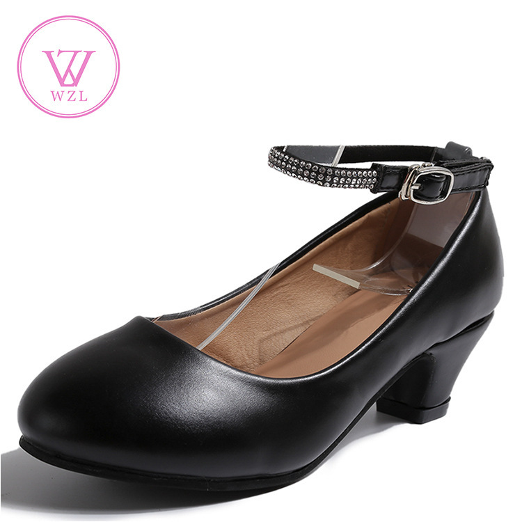 Girls' Single Leather Shoes Children's High-heeled Princess Shoes Stage Show Children's Shoes Little Girls Students Coarse Heel Watch Performance Dress