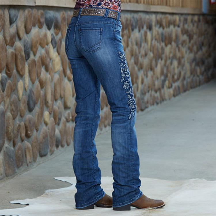 Ladies Jeans Embroidery Washed Slim 