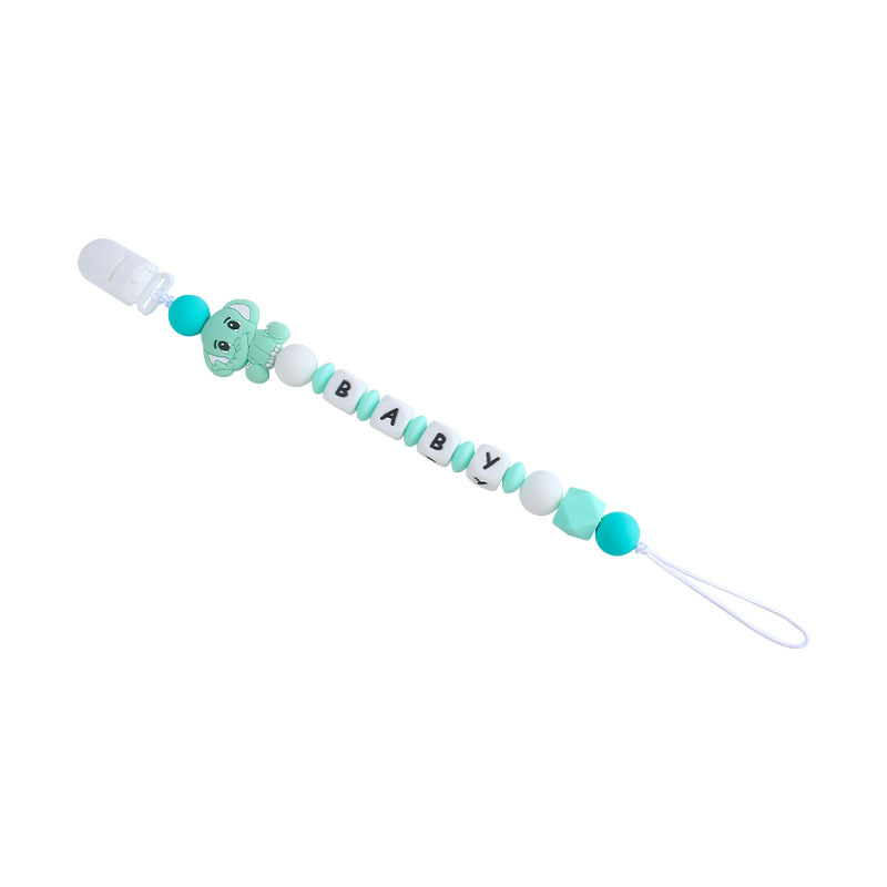 Nuevo clip de pico de pato de plástico elefante mordedor de silicona juguete molar carta de silicona mordedor bebé puede cambiar el nombre