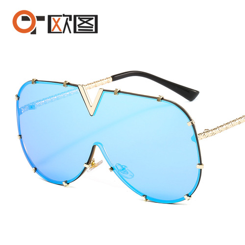 Personalized trendy V8 sunglasses for men and women, European and American style fashion glasses, one-piece personalized sunglasses wholesale
