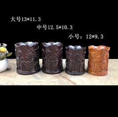黑檀荷花木雕筆筒創意實用木質筆桶裝筆復古桌面擺件LOGO