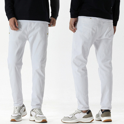 2020秋冬厚款男式韩版弹力修身白色小直脚牛仔长裤潮流牛仔裤男棉|ms