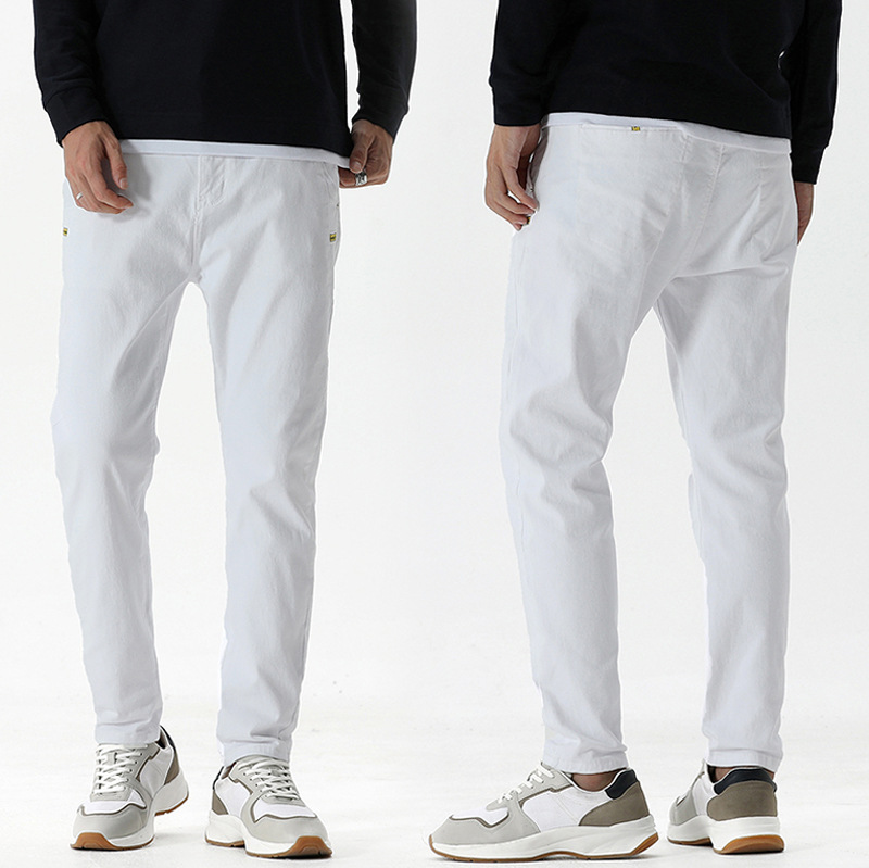 2020秋冬厚款男式韩版弹力修身白色小直脚牛仔长裤潮流牛仔裤男棉|ms