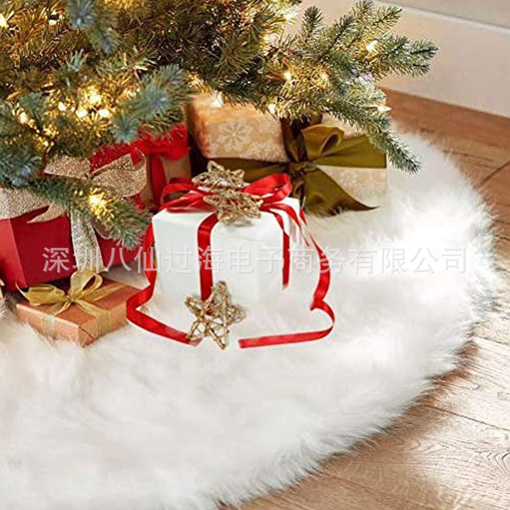 白色长毛绒圣诞树裙现货跨境圣诞装饰78cm 90cm 122cm