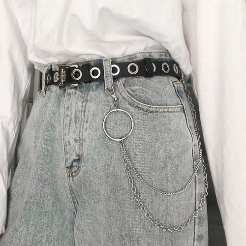 Punk style full hole decorative belt fashionable and versatile Korean style trendy belt for women without punching pants belt chain ins