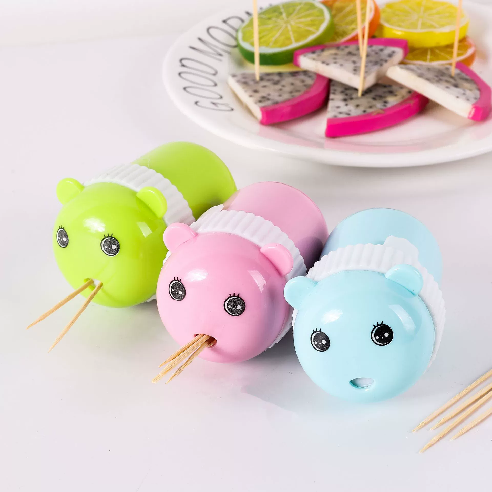 Мультяшный медведь одноразовая двуглавая бамбуковая зубочистка для чистки полости рта фруктовая палочка