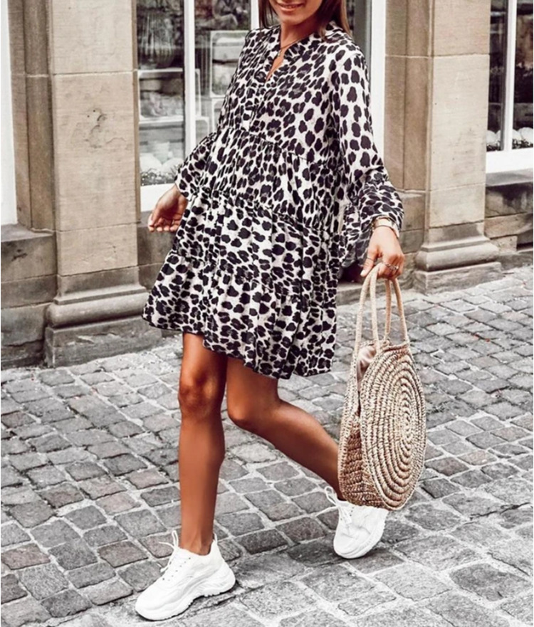 Rochie lungă boho cu imprimeu leopard pentru femei primăvară_voghion.com