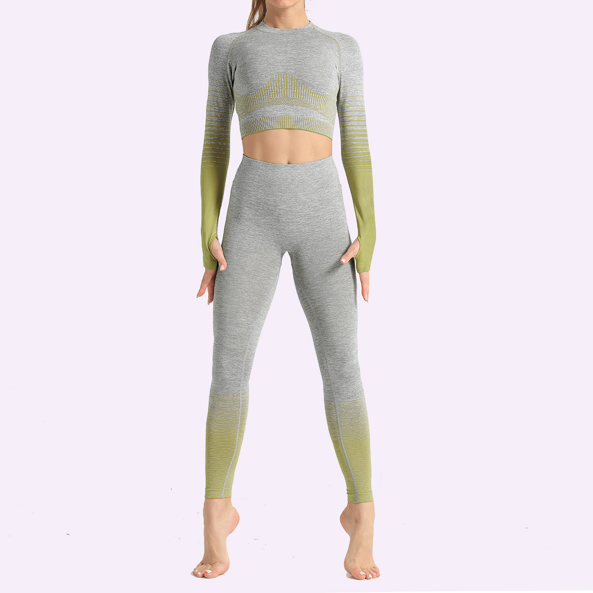 seamless striped knitted hip-lifting elastic fitness suit  NSNS10716