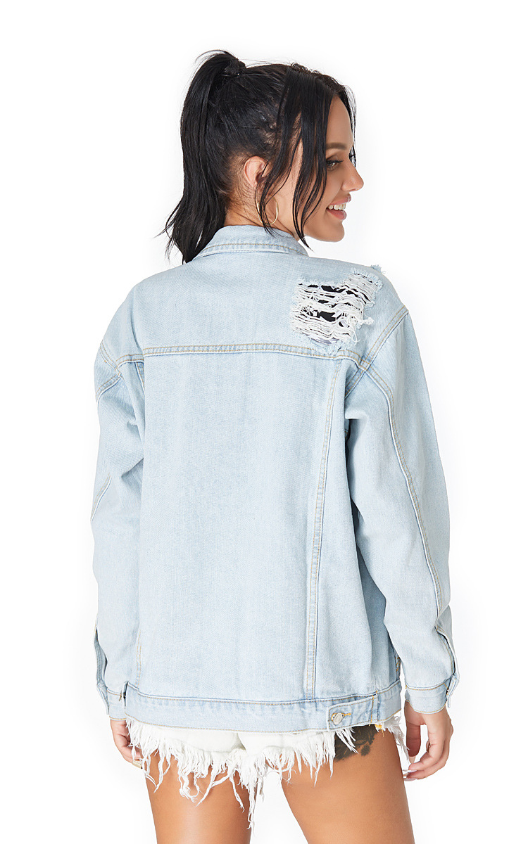 light-colored ripped holes short denim jacket NSSY9496