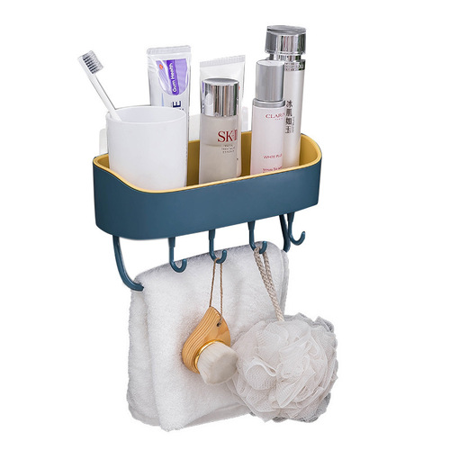 F049 double-layer towel rack multi-functional drain rack two-color traceless removable rack with hook