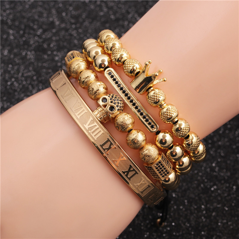 Fashion titanium steel menu0027s suit stainless steel Roman alphabet crown skull bracelet