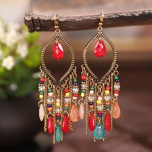 Daisy jewelry ancient gold plated Tassel Earrings women Retro water drop Bohemian Chain Earrings