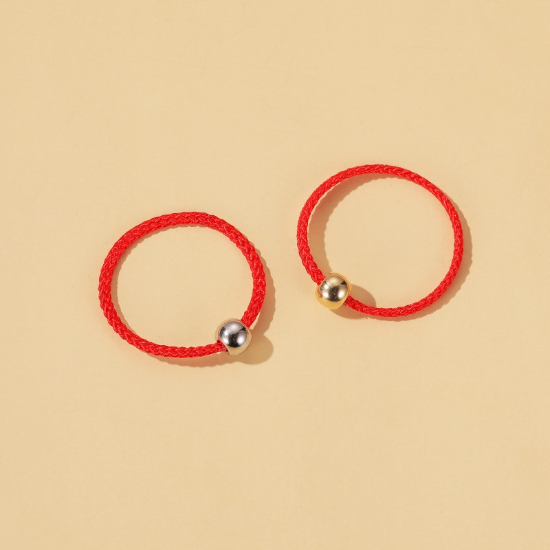 Hot Sale Transfer Bead Ring Natal Year Simple Men And Women Stretch Hand-woven Gold Beads Red Rope Ring Wholesale display picture 6