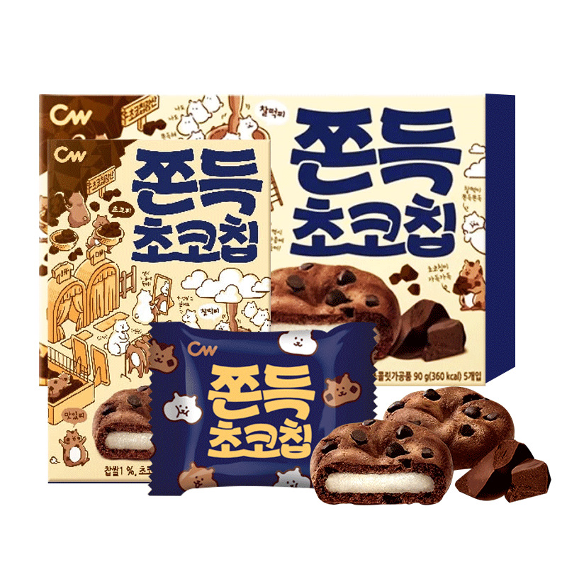 韩国进口零食 青右牌巧克力味打糕麻糬夹心糯米年糕派饼干小吃90g