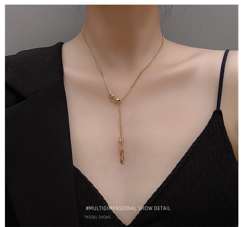 Fashion U-shaped New Accessories Diamond Long Brand Titanium Steel Clavicle Necklace display picture 6