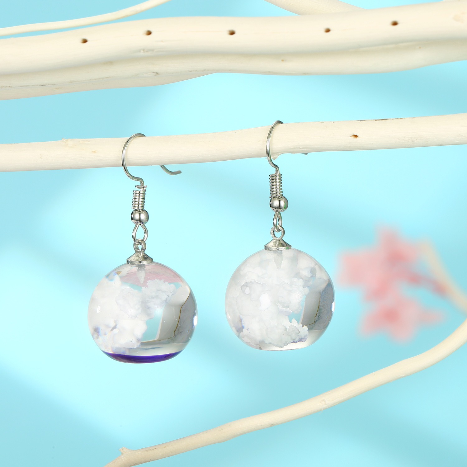 Jewelry Earrings Blue Sky White Cloud Ball Earrings Korea New Starry Bird Earrings Resin display picture 1