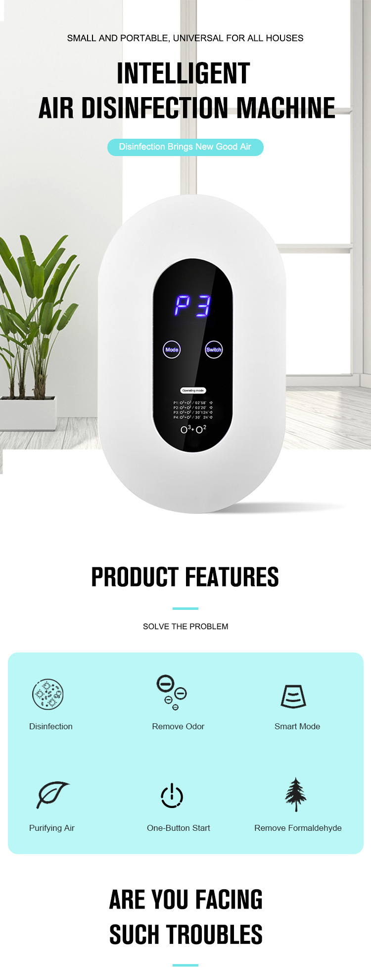 Air Disinfector Purifier Household Ozone Machine Kitchen Toilet Deodorization Sterilization Formaldehyde Removal Air Purifier