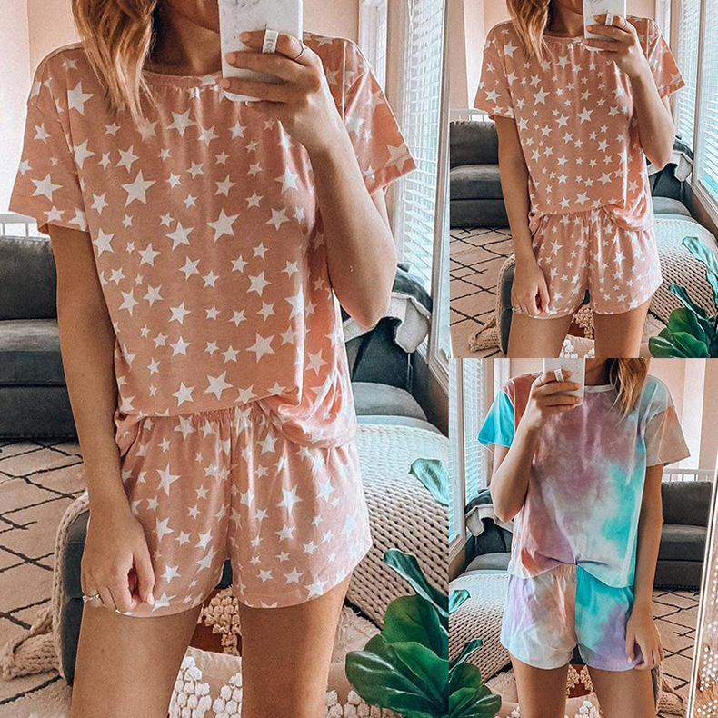 Printed Pajamas 2-Piece Home Service Suit NSKX6241