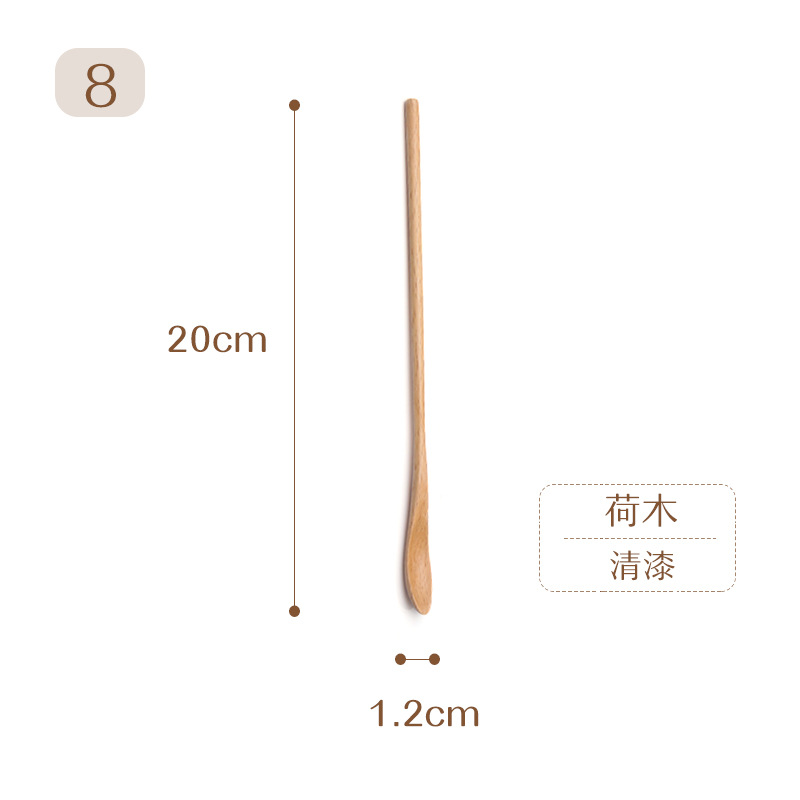 Estilo japonés bobinado mango largo cuchara de madera pintura grande café leche té miel mezcla cuchara vajilla de madera cuchara de sopa imprimible LOGO