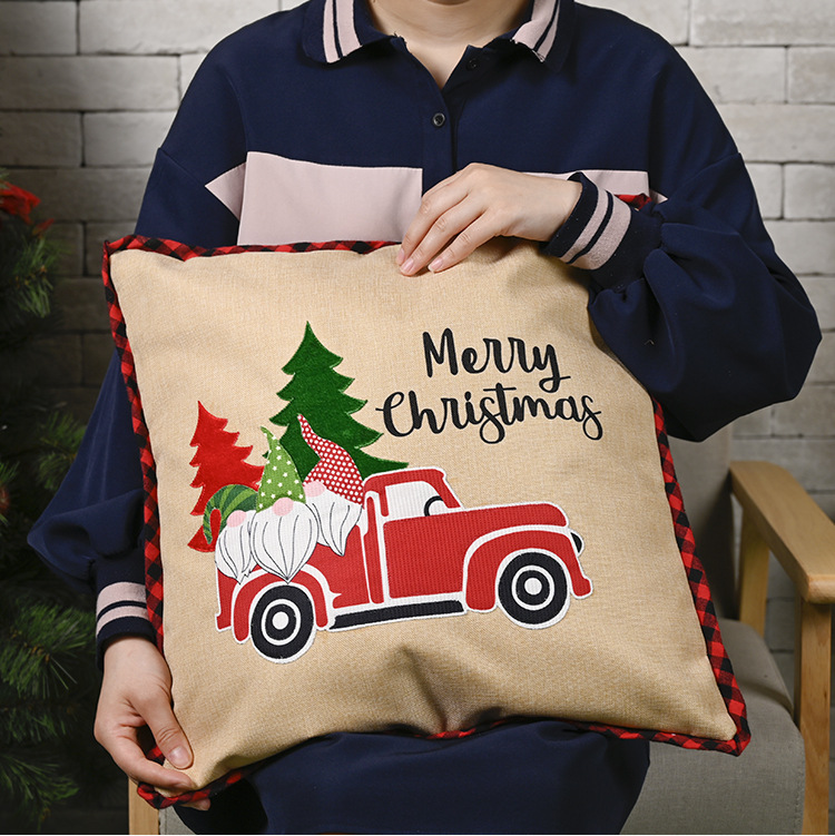 Haobei Christmas decorations Forest old man car pillow case linen pillowcase pillowcase square pillowcase_voghion.com