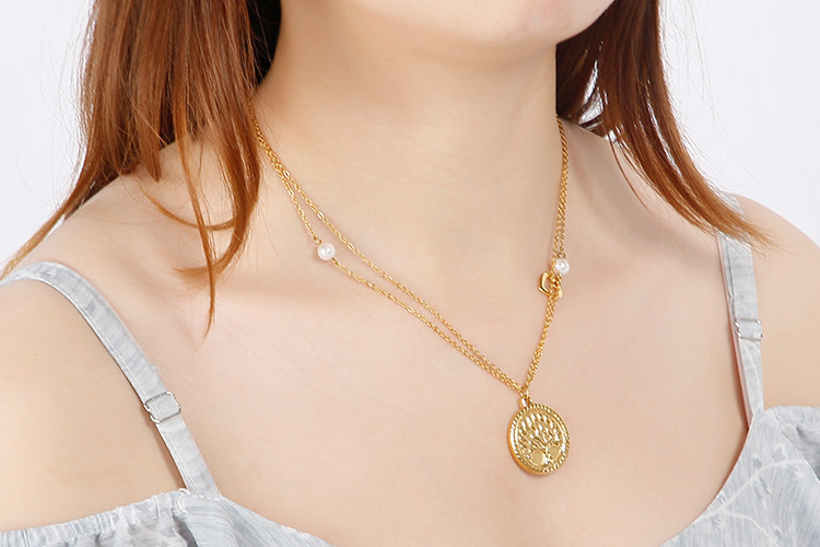 new tree pendent double-layer stainless steel bracelet necklace set wholesale Nihaojewelry