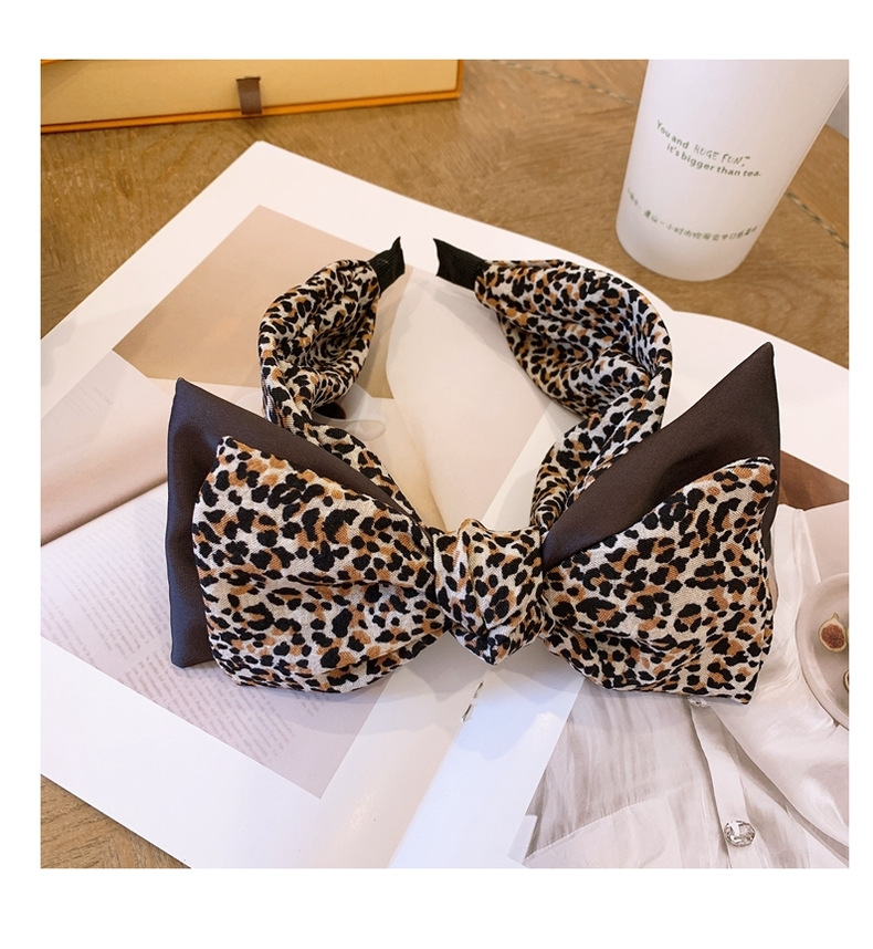 130g Weight Headwear Classification Festival Occasion Bow Knot Pattern Women'S Gender Retro Style Coffee, White, Blue, Black Color Leopard Print Big Bow Wide Headband 3