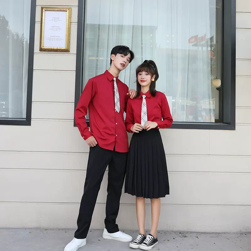 高中校服制服 jk校服套装中学生2020夏季新款酒红制服班服套装