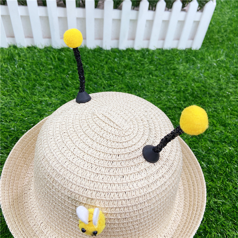 196g Weight Printing Pattern Unisex Gender Khaki, Sky Blue, Rose Red, Beige, Pink, Green Color Children's Straw Hat Boy Sun Hat Baby Bee Super Cute Sunscreen Hat 3