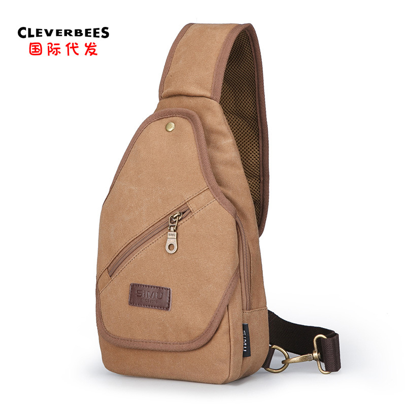 男士休闲帆布胸包韩版潮流单肩包大容量男式胸前运动户外斜挎包包|ms