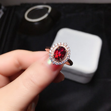  坦桑红托帕戒指厂家 彩宝首饰925银镶嵌红托帕石戒指