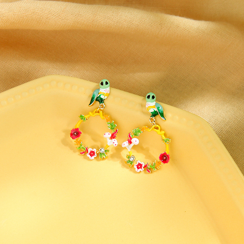 Creative Enamel Glaze Owl Earrings Simple Earrings Flower Ear Studs Wholesale display picture 2