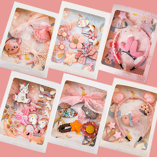 Internet celebrity hot style little princess hair accessories for girls and children hairpins and hairband combination set birthday gift gift box