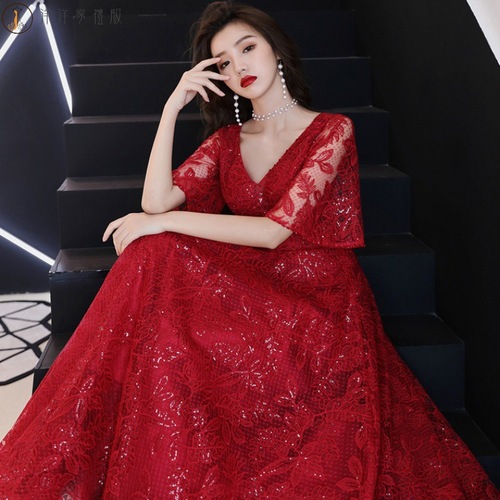 Evening Dresses cocktail party banquet dress vestido de banquete de cóctel Fu Niang large red pregnant women wedding dress season long return evening dress usually can be worn