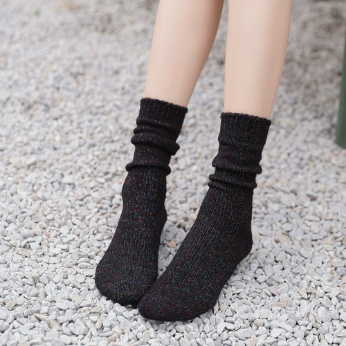 Student knee-high socks winter and autumn pure color cashmere thick stack socks JK warm women's socks medium-length socks adult calf socks