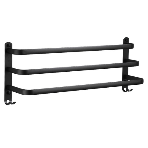 Black space aluminum towel rack towel bar single rod bathroom upper and lower rod hanging rod hanging towel rack bath towel rack