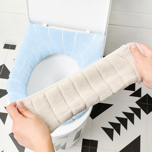 New toilet seat cushion, universal plush seat cover, autumn and winter warm toilet cover, cute knitted handle toilet seat