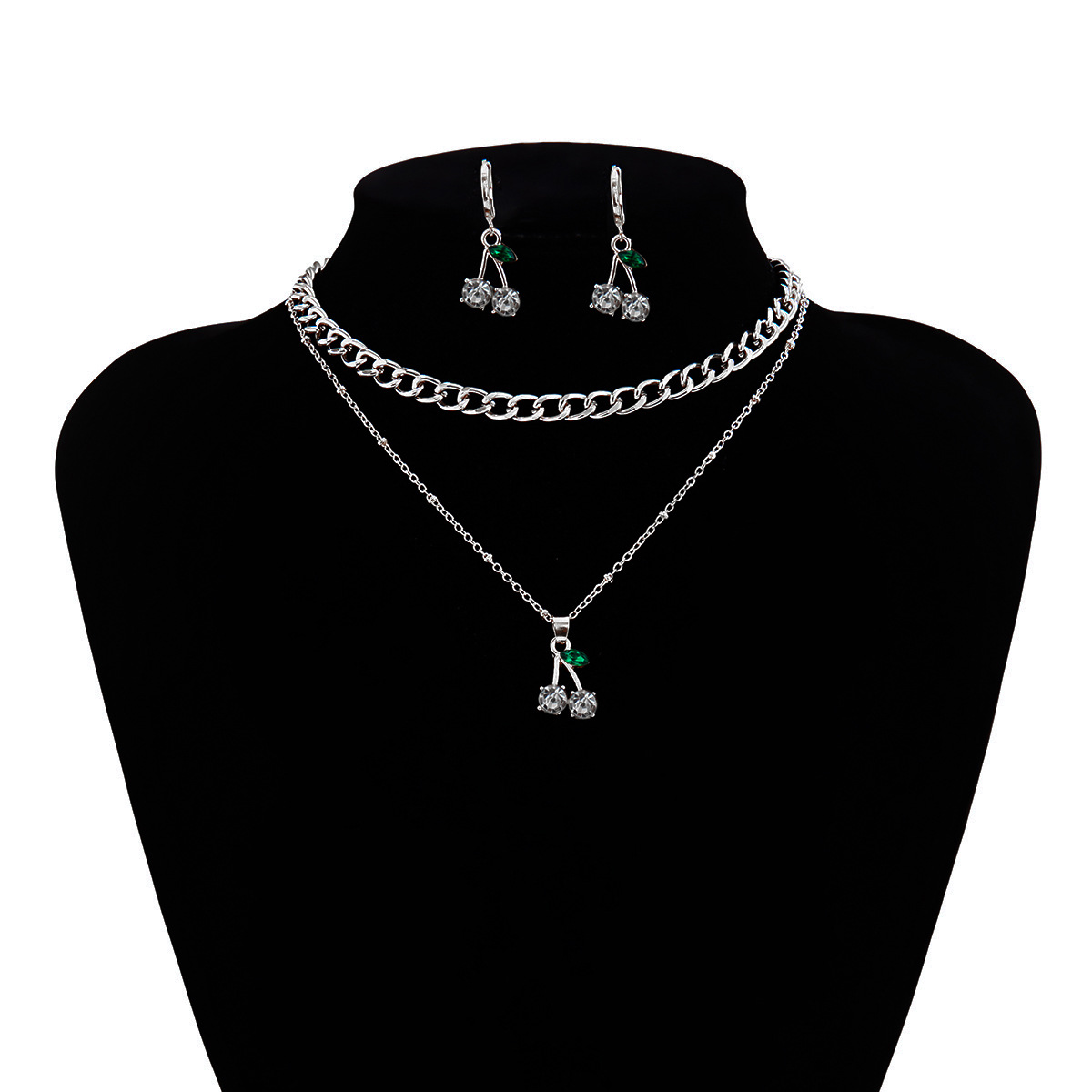 multi-layer tassel cherry earrings necklace set