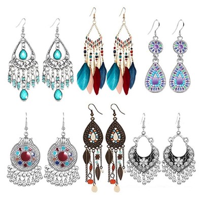 Amazon cross-border Retro Bohemia Earrings tassels Turquoise Pendant Earrings wholesale