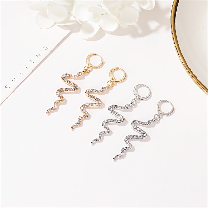 New Fashion Creative Snake-shaped Earrings Long Diamond Earrings Simple Wave Earrings Wholesale display picture 3