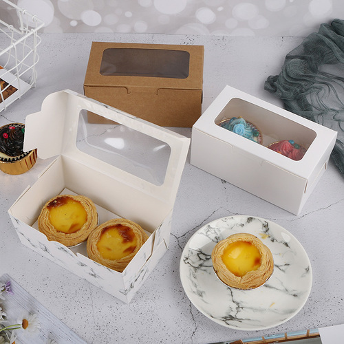 Marbled 2-piece cup cake packaging box, window-opening transparent egg tart box, muffin cup box, baked pastries