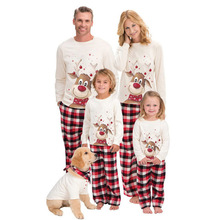欧美新款圣诞麋鹿印花亲子装长袖睡衣套装圣诞家居服热销