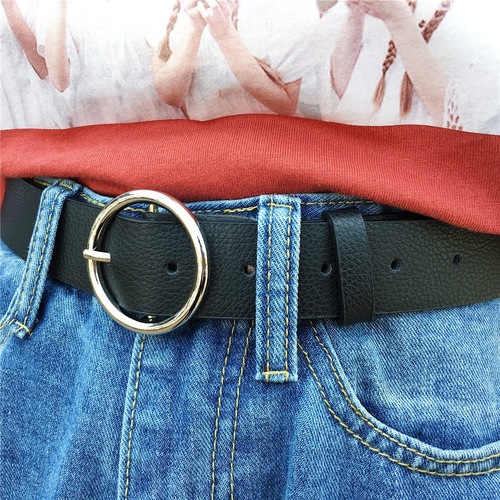 Korean Magazine Street Photo Trendy and Versatile Item Simple Round Metal Belt Women's Wide Pin Buckle Belt for Women