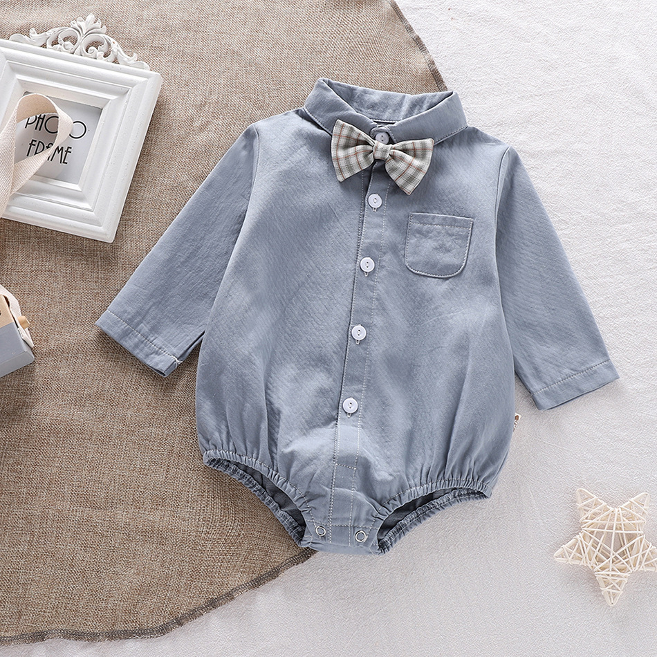 Cute Simple Baby Romper Gentleman Bow Tie Party Shirt Romper display picture 4